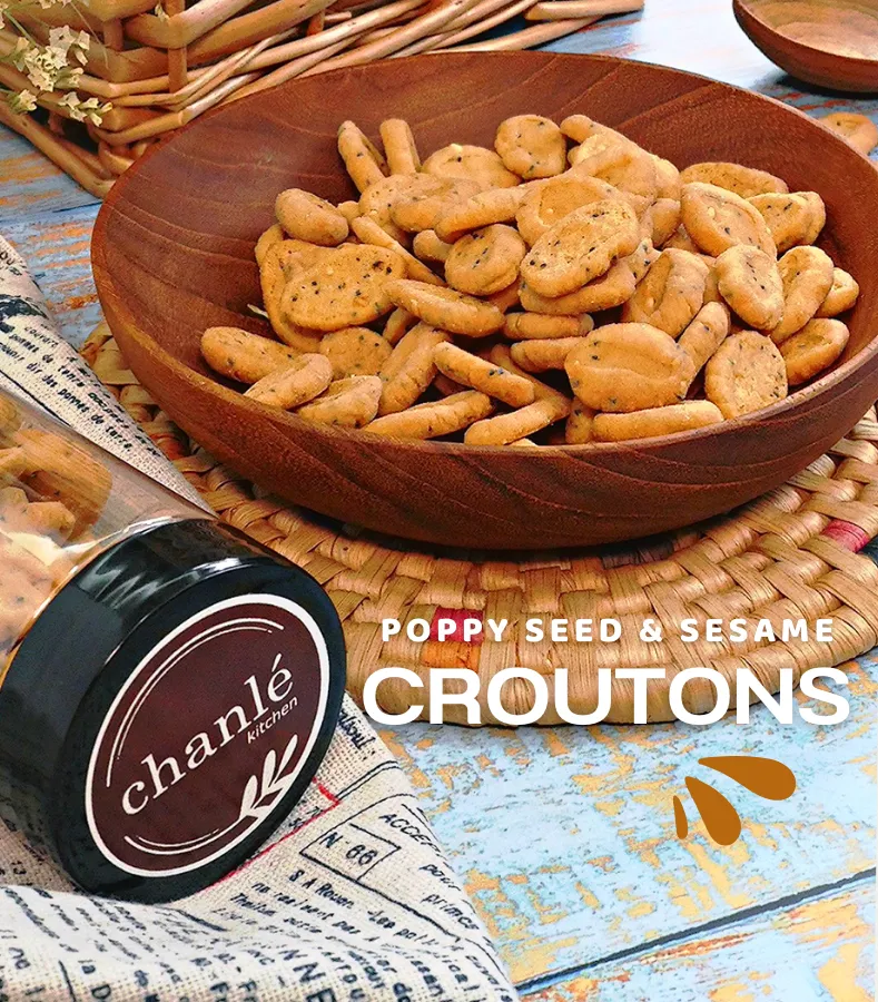 Poppyseed and sesame croutons Chanlé Kitchen homemade croutons