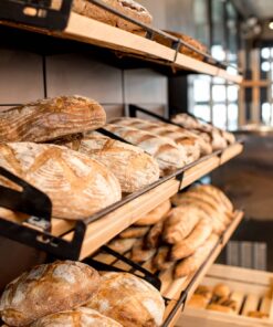 Bakery interior with bread displays